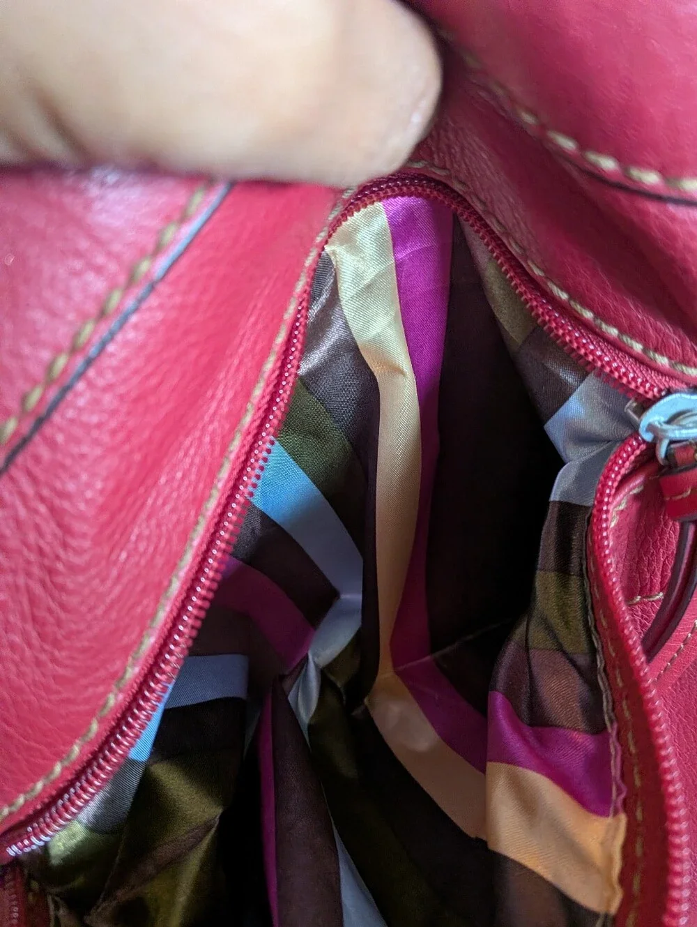 Tignanello Red Leather Shoulder Bag Hobo Braided Detail